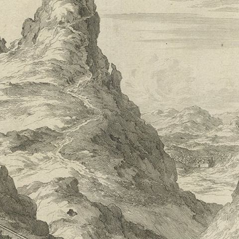 Rare Engraving of Mount Sinai with St. Catherine's Monastery and Bedouins, 1680, close-up 3