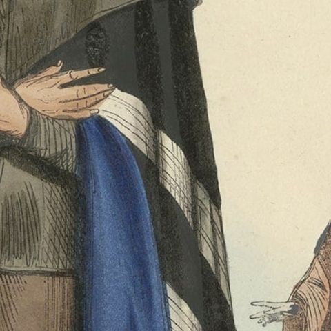 Antique Hand-Colored Print of a Greek Monk in Poland and a Slavonic Monk, c.1845, close-up 1