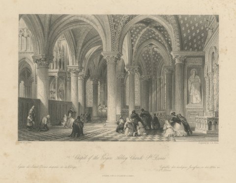 Virgin Chapel, Saint Denis Abbey, Antique Engraving after Allom, circa 1845