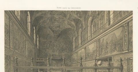 Sistine Chapel Interior, Vatican, Antique Festive Scene Print, 1869, close-up 3