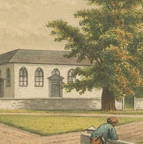 Antique Print of a Church in Batavia by M.T.H. Perelaer, 1888, close-up 2