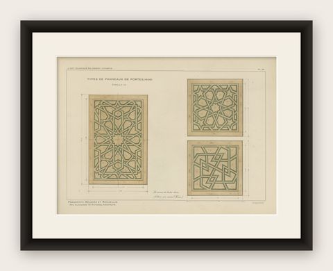 Antique Ottoman Geometric Door Panels Print, Islamic Woodwork Designs, 1924, shown framed