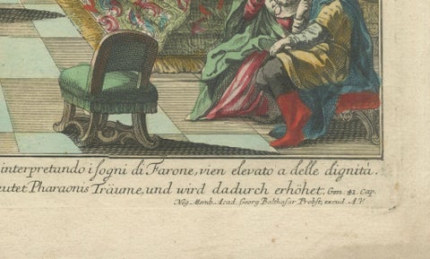 Joseph and Pharaoh, Antique Vue d’Optique by Probst, c.1770, close-up 5