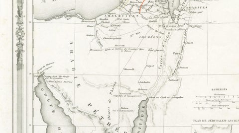 Holy Land Map, Jerusalem & Sinai, Dufour Biblical Map, Paris 1846, close-up 3