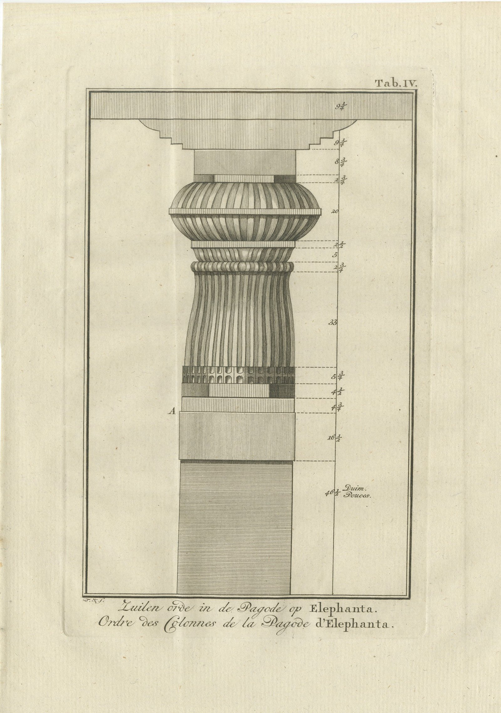 The Column Order of the Elephanta Temple, Antique Print, 1780