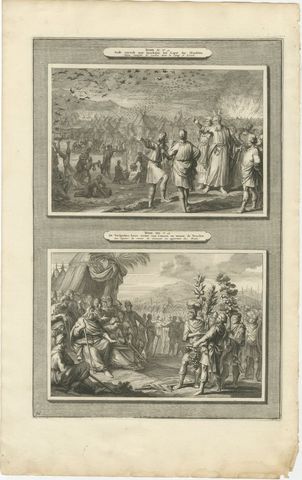Quails in the Camp and the Spies Return from Canaan, Mortier Bible circa 1700, view 2