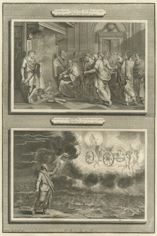 Jehoiakim Burns Jeremiah's Scroll and Ezekiel's Vision, Mortier, circa 1700