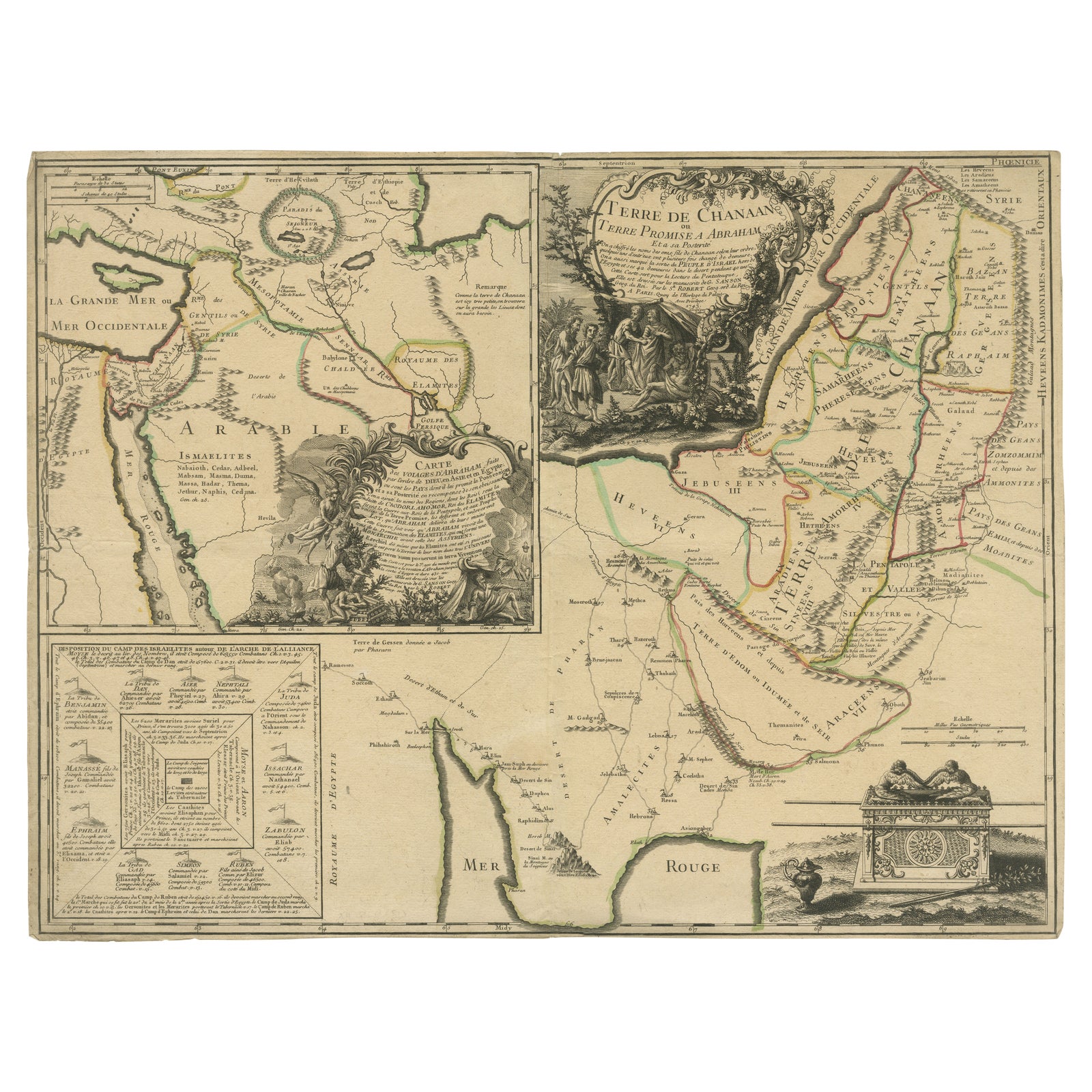 Old Map of Arabian Peninsula and Canaan, Highlighting Biblical Territories, 1750
