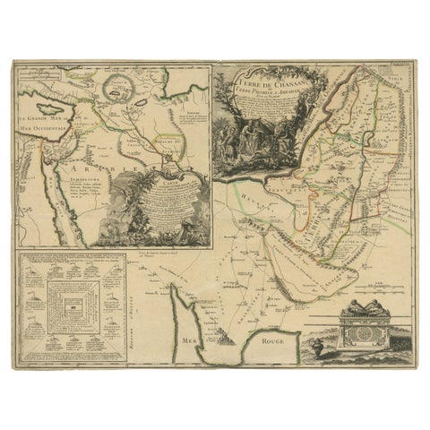 Old Map of Arabian Peninsula and Canaan, Highlighting Biblical Territories, 1750