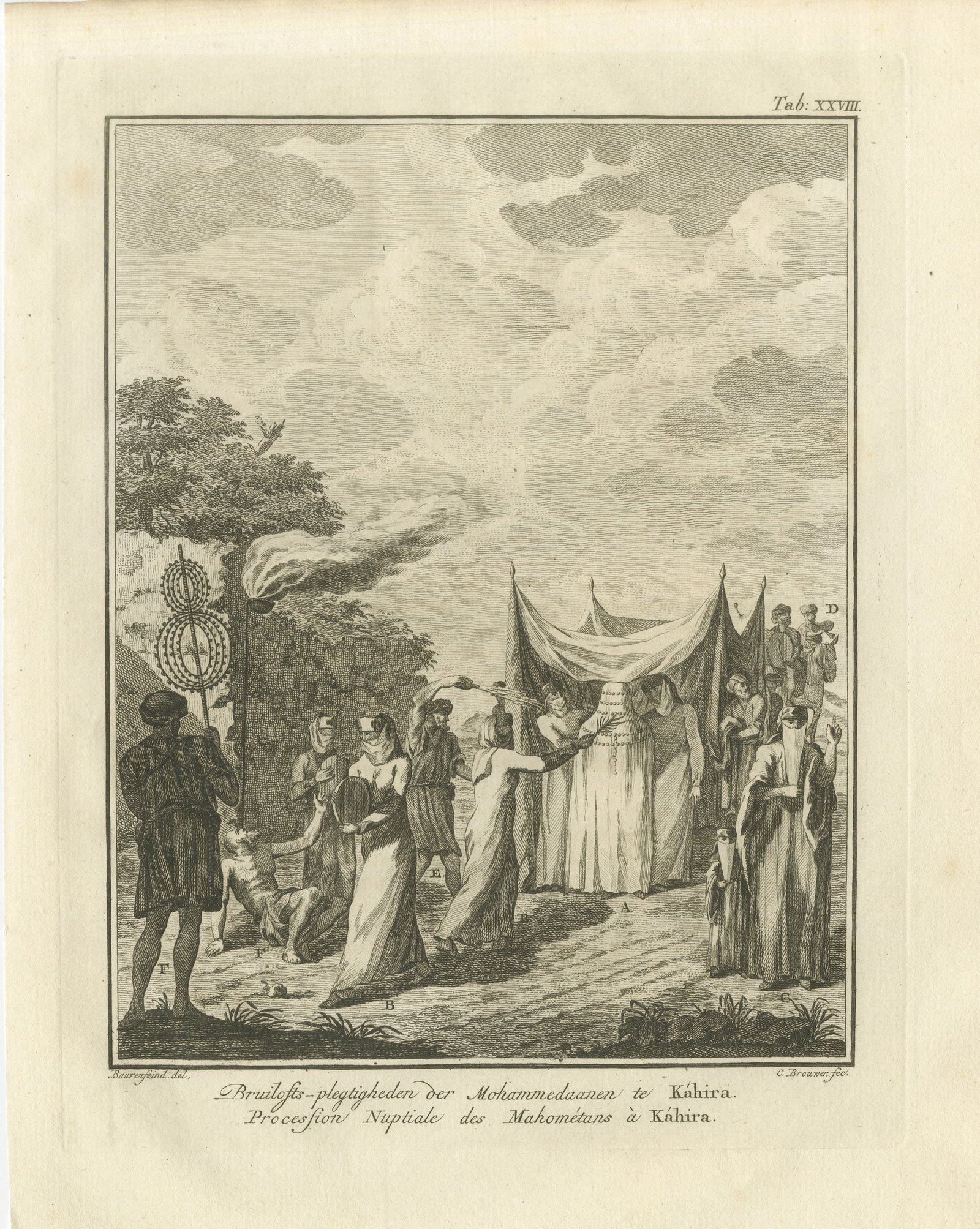 A Muslim Wedding Procession at Cairo, Antique Niebuhr Print, 1776