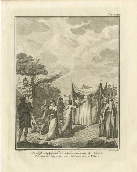 A Muslim Wedding Procession at Cairo, Antique Niebuhr Print, 1776