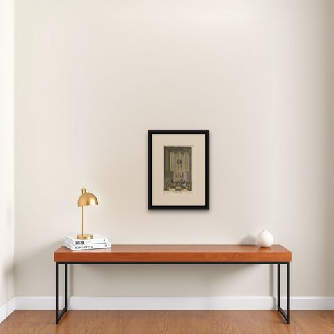 Antique Print of a Church Interior in Amsterdam, The Netherlands, 1765, shown framed on a wall, true to size
