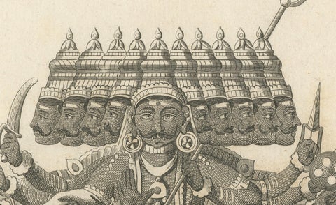 Striking 1806 Ravana Demon King Antique Print, Hindu Ramayana Engraving, close-up 5
