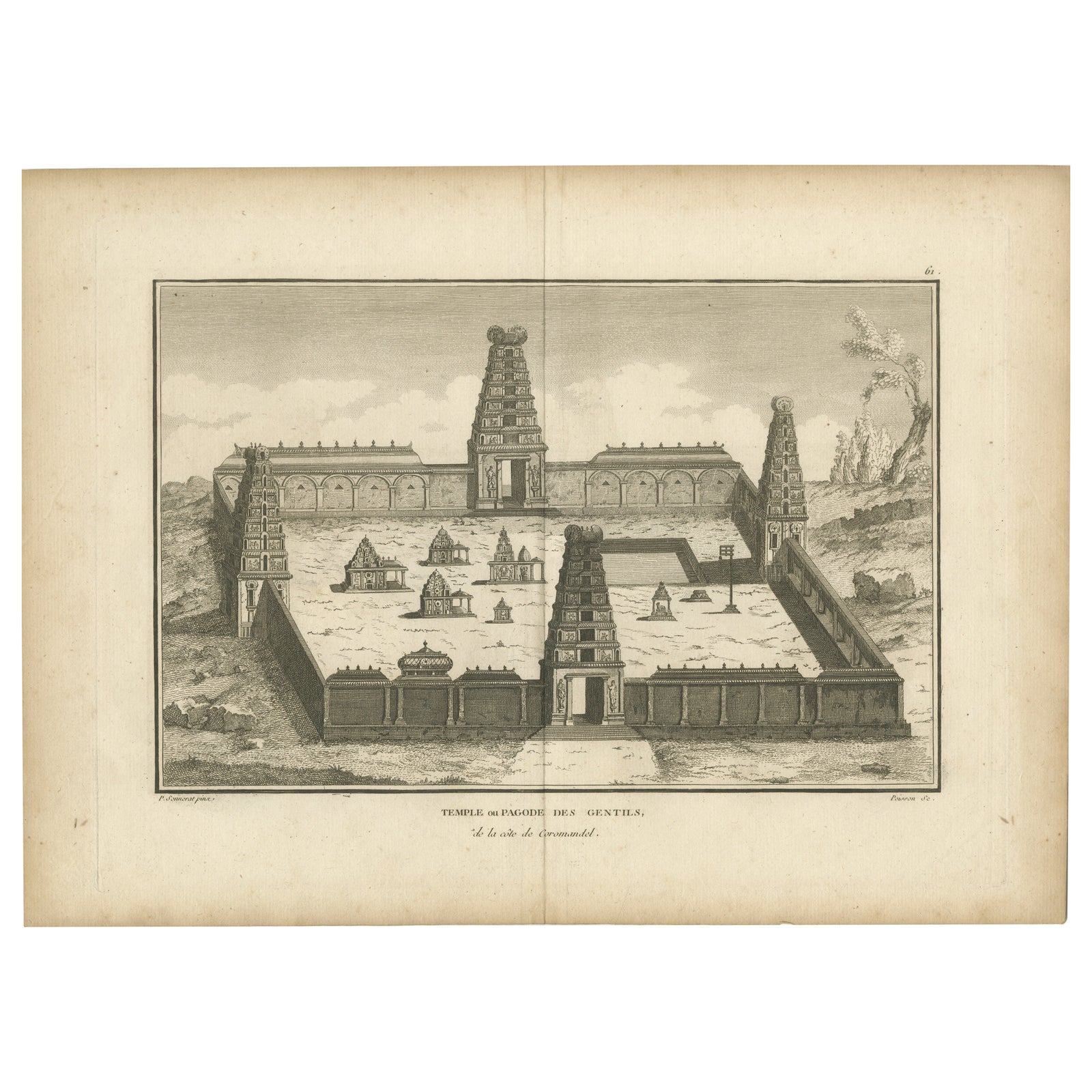 1806 Engraving of Arunachalesvara Temple, Hindu Pagoda on Coromandel Coast