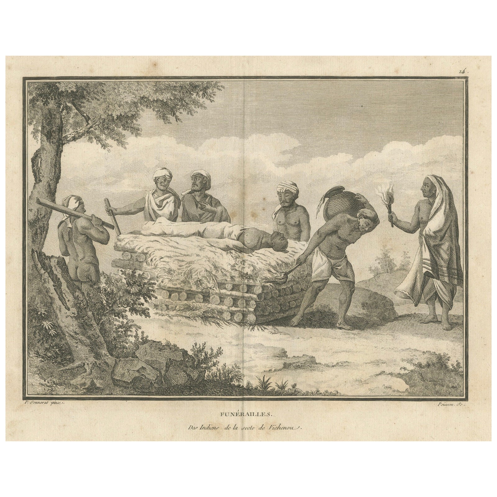 Hindu Funeral Ceremony, Vaishnavite Rites, Sonnerat Engraving, Paris 1806