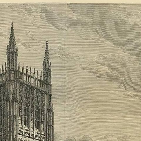 Antique Print of Worcester Cathedral from the Illustrated London News, 1880, close-up 1