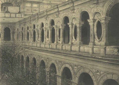 Antique lithograph views of Lima, Penitentiary & San Francisco Convent, 1865, close-up 1