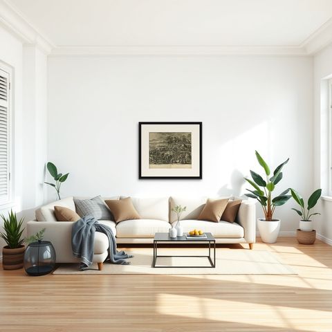 Antique Bible Print of Abram from the Biblia Sacra, 1743, shown framed in a room, true to size