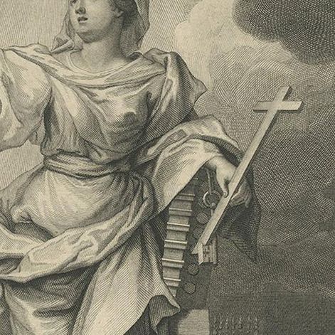Antique Religious Print 'The Law is Given by Moses' by A. Calmet, 'circa 1725', close-up 1