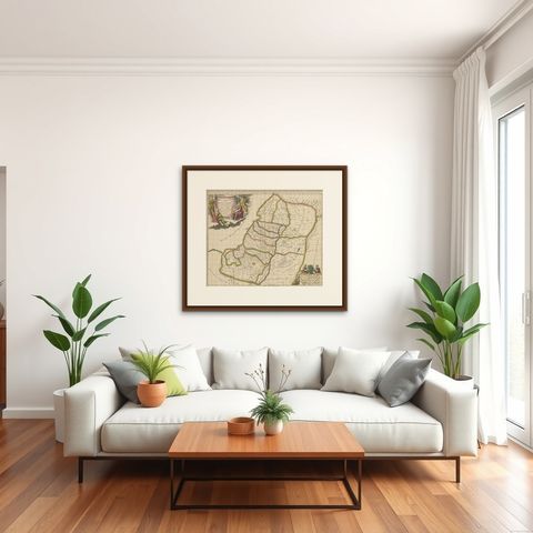 Antique Map of the Holy Land, Showing the Location of the Various Tribes, shown framed in a room, true to size