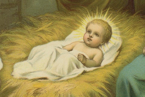 Adoration of the Shepherds Nativity Scene, German Chromolithograph, 1900, close-up 4