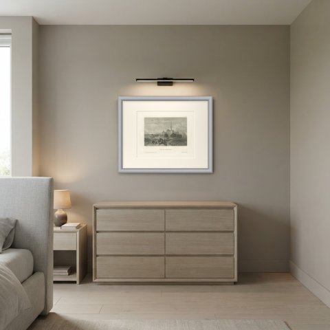 Mount Zion near Jerusalem, Antique View with Domes and Minaret, circa 1850, shown framed in a room, true to size