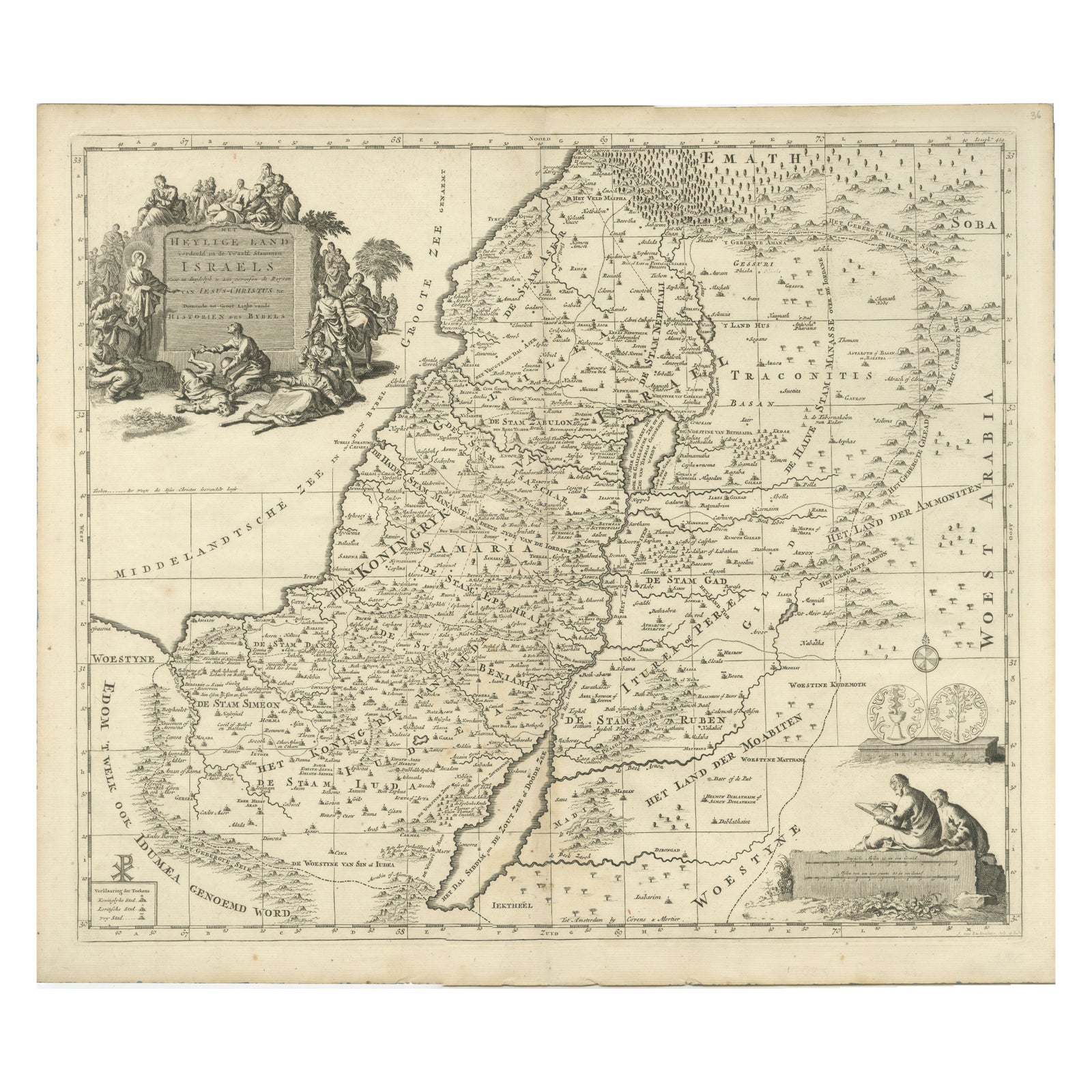 Antique Holy Land Map, Twelve Tribes of Israel, Covens & Mortier, c.1700