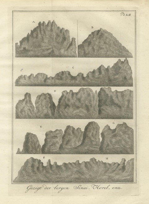 Mountain Views of Sinai and Horeb, Old Engraving of Biblical Landscapes, c.1776, close-up 4