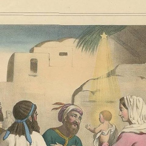 Antique Religious Print 'No. 6' The Adoration of the Magi, circa 1840, close-up 1