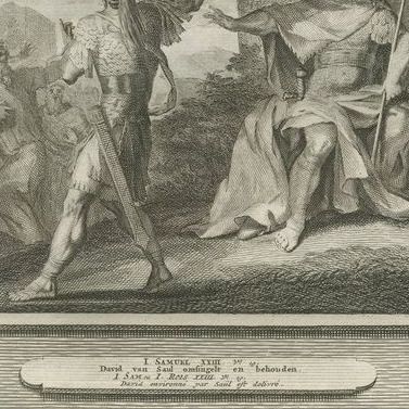 Saul Kills the Priests of Nob and David Escapes Saul, Mortier Bible circa 1700, close-up 2