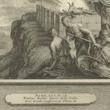 Balak and Balaam at the Altars and the Zeal of Phinehas, Mortier circa 1700, close-up 2