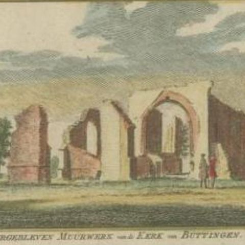 Antique Print of the Ruins of the Church of Buttinge by Spilman, c.1750, close-up 2