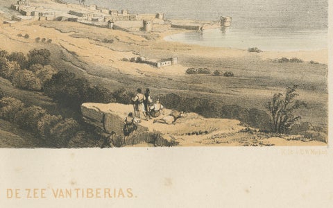 1862 Chromolithograph of the Sea of Tiberias, Biblical Landscape in Israël, close-up 1