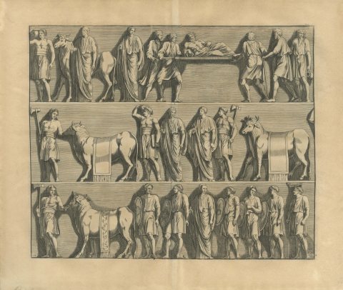 Roman Sacrificial Procession with Bulls and Axe Bearers, Montfaucon, 1722, view 2