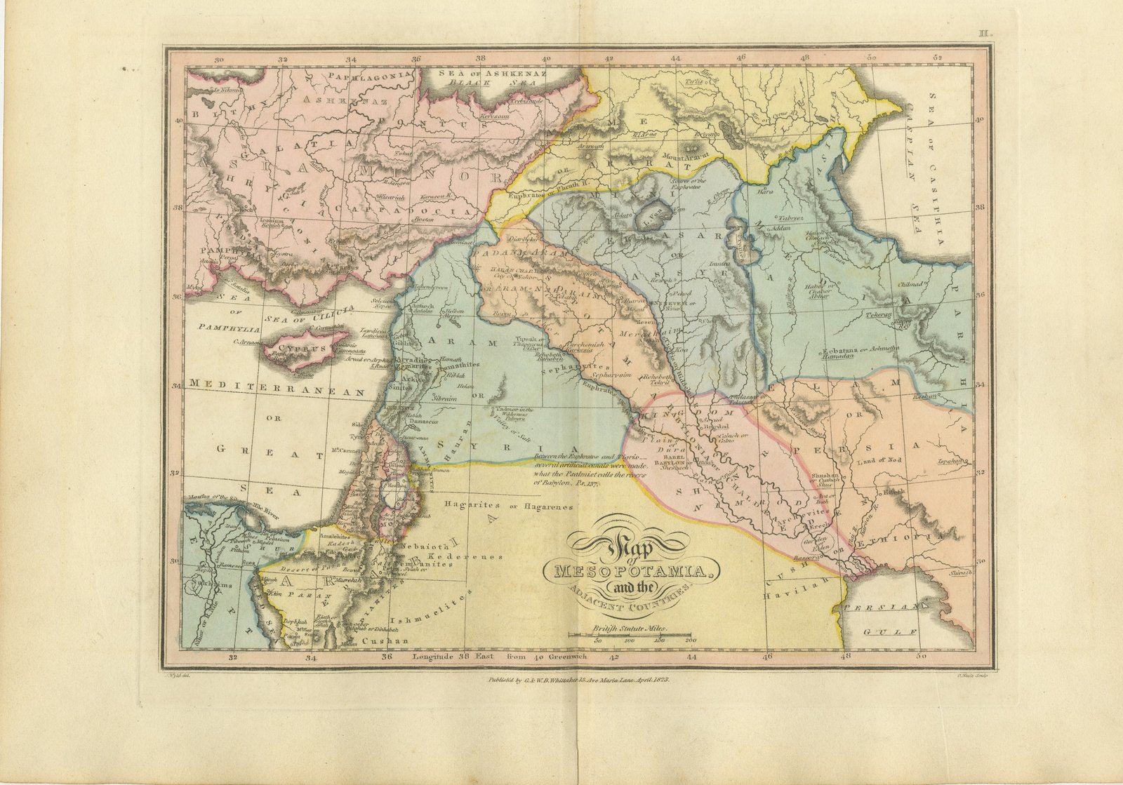 Antique Scripture Map of Mesopotamia and the Adjacent Countries, 1823