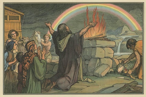 Antique Religion Print of Noah's Offering, 1913, view 3