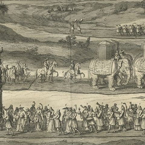 Antique Print of a Funeral Procession of the Kings of Vietnam or Tonkin, 1725, close-up 2