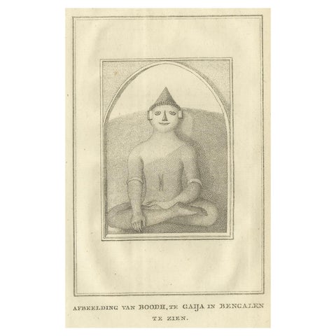 Seated Buddha at Gaya, Antique Dutch Print of a Statue in Bengal, ca. 1800