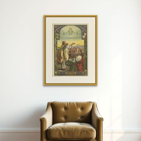 Antique Religion Print of the Blessing of Christ, 1913, shown framed on a wall, true to size
