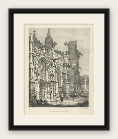 Antique Gothic Church Architecture Lithograph, Samuel Prout, Arques France, 1821, shown framed