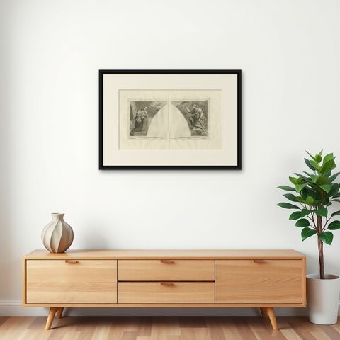 Scarce Engraved Plate Showing the Holy Virgin and the Archangel Gabriel, 1762, shown framed on a wall, true to size