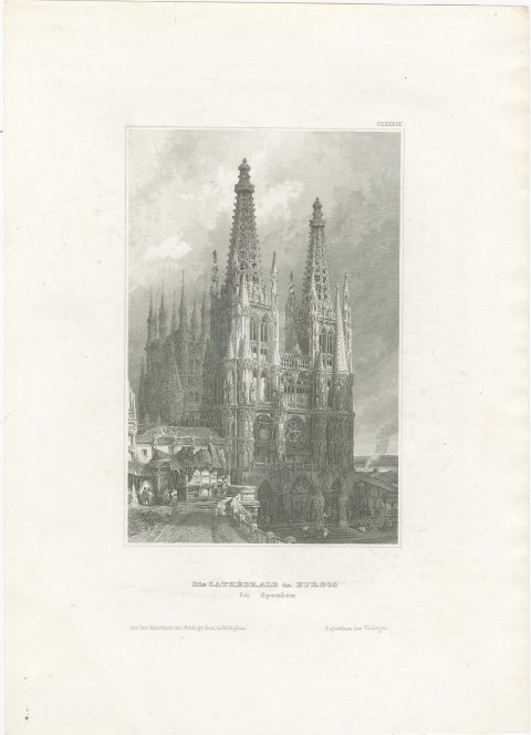 Burgos Cathedral, Spain, Antique View of the Gothic West Front, circa 1850, view 2