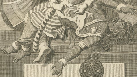 Striking 1806 Narasimha Vishnu Lion-Man Avatar Antique Print, Hindu Engraving, close-up 3