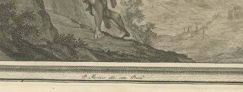 Samson with the Jawbone and Samson Carries the Gates of Gaza, Mortier circa 1700, close-up 1