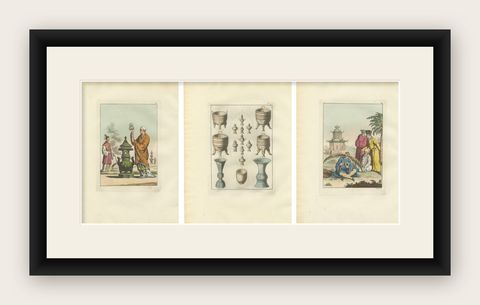 Chinese Costume and Ritual Scenes, Set of Three Ferrario Engravings, Italy 1815, shown framed
