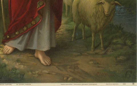 Christ the Shepherd, Beautiful Catholic Chromolithograph Artwork, ca.1900, close-up 3