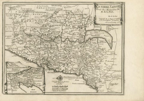 Antique Biblical Holy Land Map, Jerusalem, Palestine & Levant, De Fer 1703, view 3