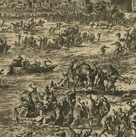 Antique Bible Print Second Plague of Egypt by J. Luyken, 1743, close-up 2