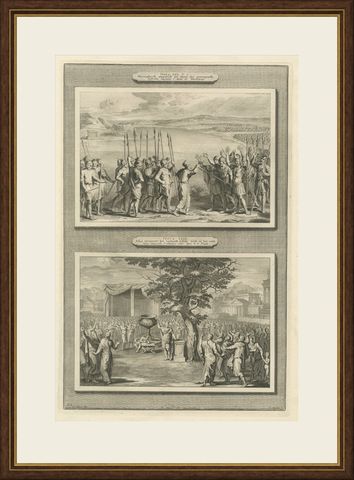 The Altar of Witness and Joshua Renews the Covenant, Mortier Bible circa 1700, shown framed