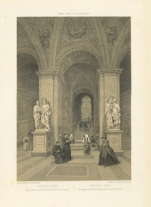 The Holy Staircase (Scala Santa), Rome, Sacred Interior Scene, 1868, close-up 1